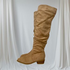 Faux Suede Tan Brown Boho Flat Slouchy Tan Over The Knee Boots EU 42 / US 11.5